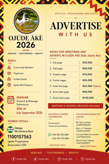 𝘼𝘿𝙑𝙀𝙍𝙏𝙄𝙎𝙀𝙈𝙀𝙉𝙏𝙎 ON IGEDE DAY 2026